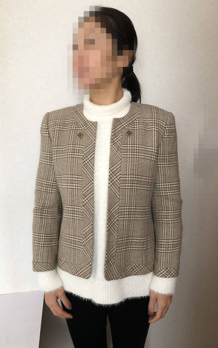 【美品】レリアンLeilian ツイード ノーカラー金ボタン最高級品質ジャケット拍卖