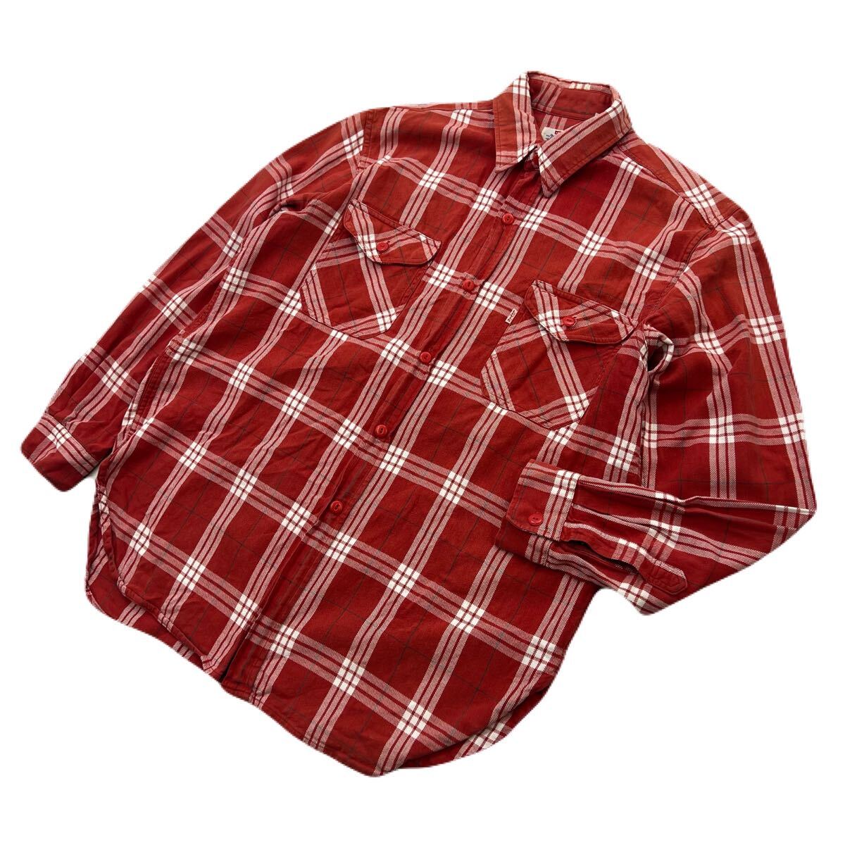 Levi's オールド リーバイス 長袖 ネルシャツ レッド チェック シャツ メンズ M 秋冬 ウエスタン アメカジ ストリート バイカー ■FC267拍卖