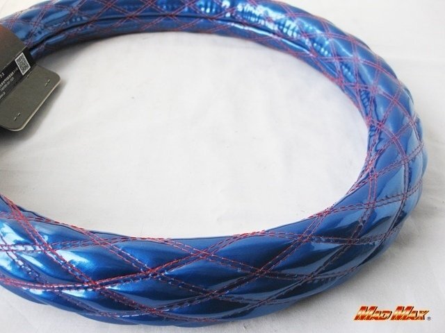 【送料800円】トラック用品 国産 エナメル ライトブルー/レッド ダブルステッチ ハンドルカバー LS/ステアリングカバー拍卖