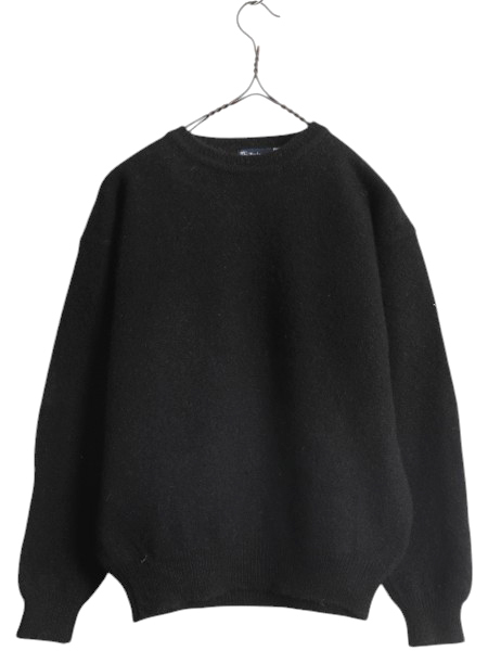 80s スコットランド製 バーバリー ウール ニット セーター レディース S 小さめ XS / 旧タグ ヴィンテージ Burberrys 無地 クルーネック 黒拍卖