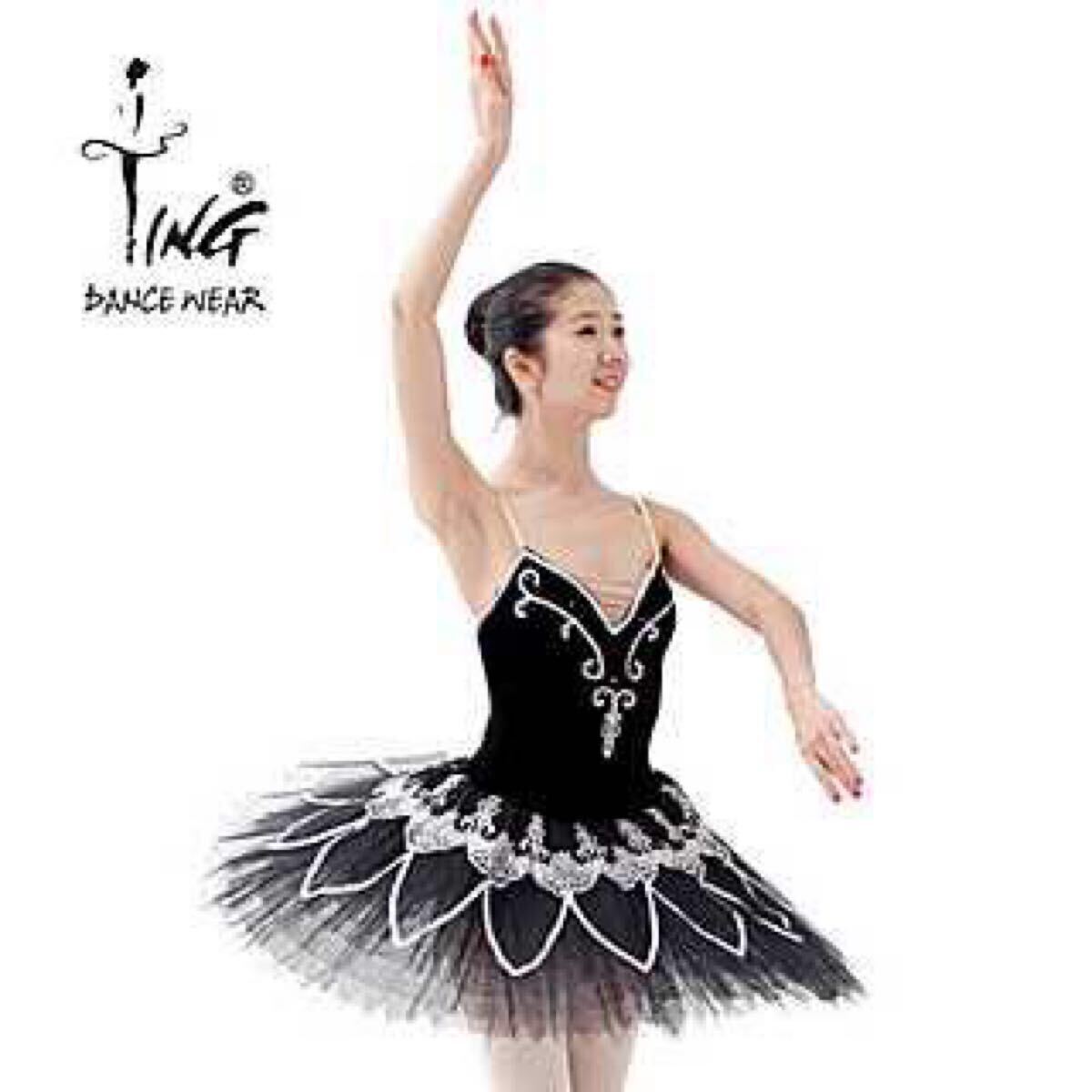 大人【M】☆バレエ舞台衣装♪黒いお姫様系♪8層チュチュ♪黒&シルバー♪TING拍卖