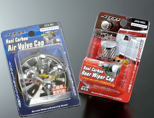 JDM リアルカーボンリアワイパーキャップ&エアバルブセット シルバーカーボン・クロームトップ拍卖