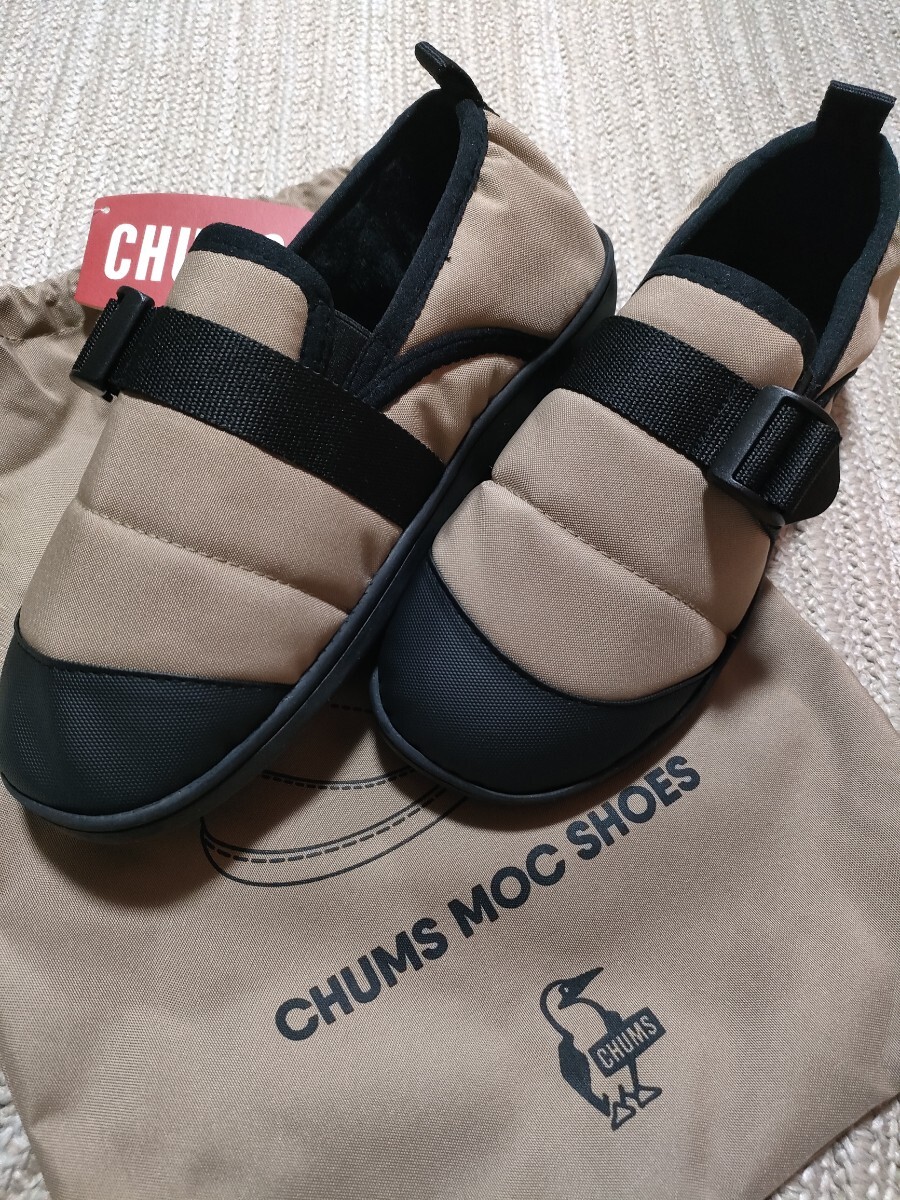 新品 未使用 CHUMS チャムス 2way モックシューズ ベージュ M 25〜26.5cm 防寒 スニーカー スリッポン 拍卖