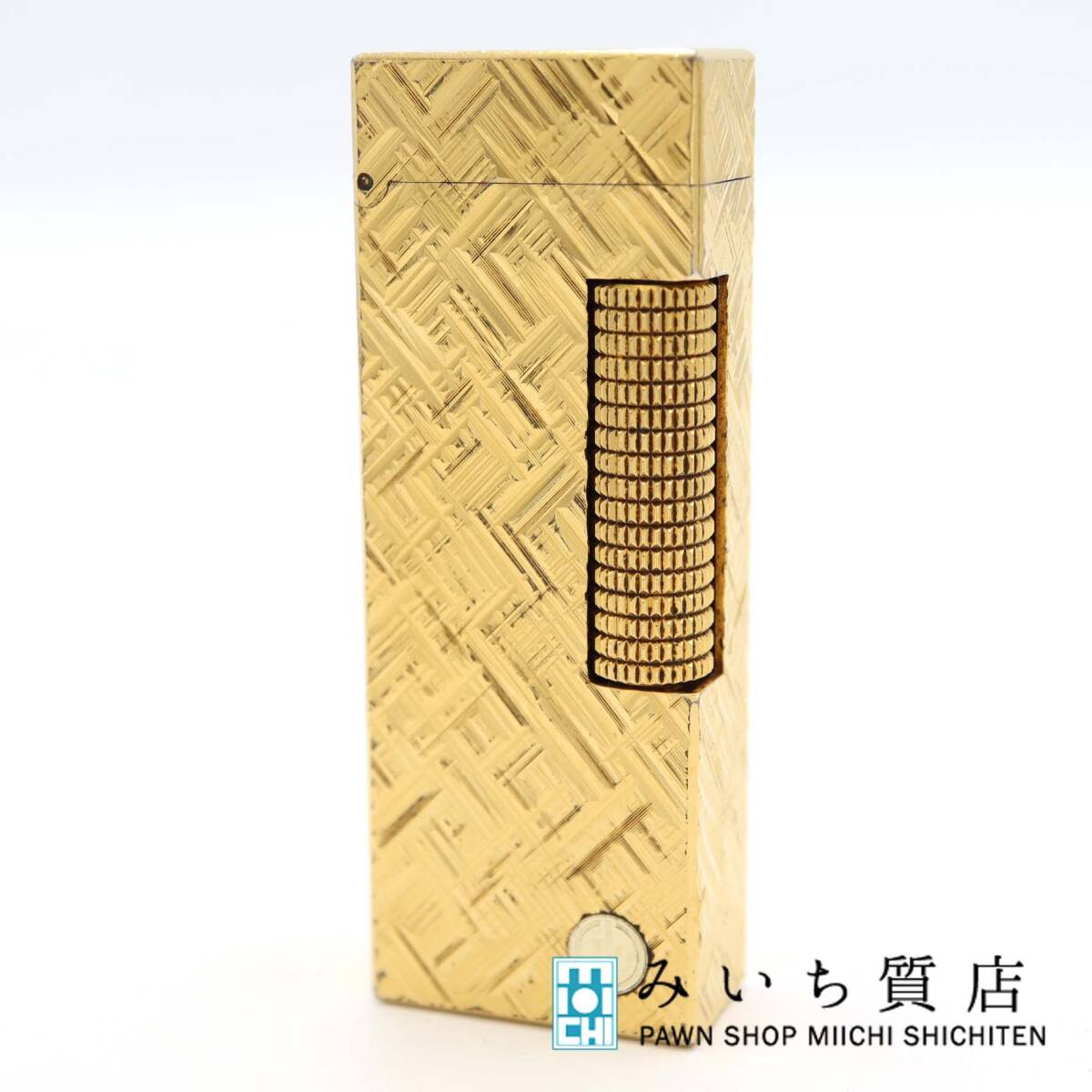 質屋 dunhill ダンヒル ガスライター 彫模様 彫り柄 クロスカット ローラー式 ゴールドカラー 喫煙具 着火未確認 24s349-1 みいち質店拍卖