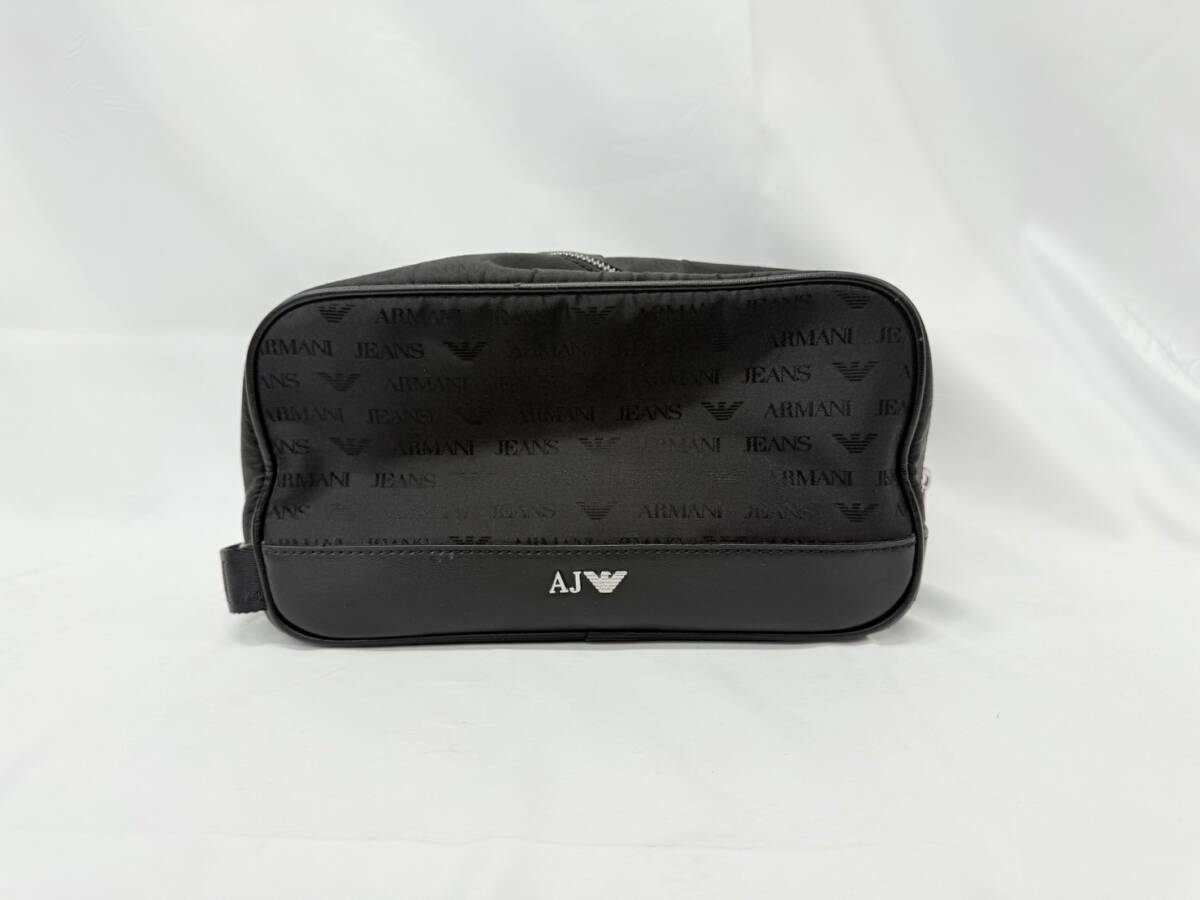 H1531*2 ARMANI JEANS アルマーニジーンズ 総柄 ブラック シルバー金具 クラッチバッグ セカンドバッグ メンズ 鞄拍卖