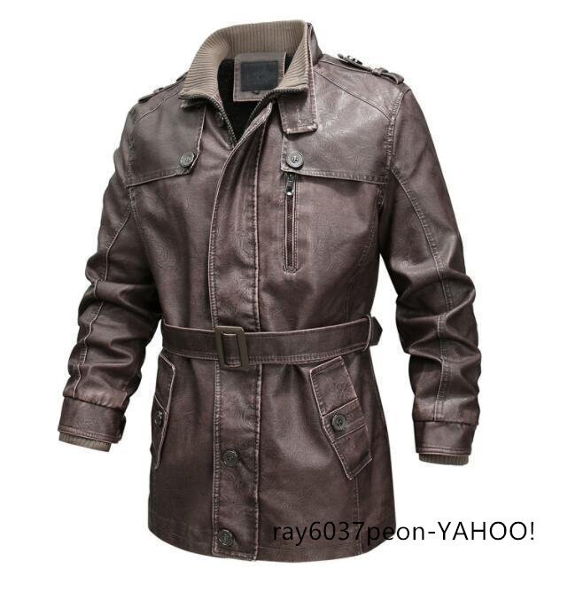 レザージャケット メンズライダースジャケット バイクジャケット ジャンパー ブルゾン 裏起毛 革ジャン 防寒 大きいサイズ M~4XL拍卖