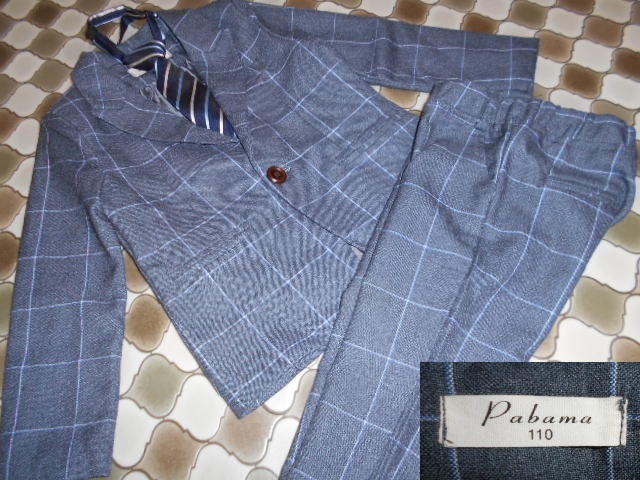 A55:PABAMA 子供フォーマルスーツ ネクタイ 3点組 グレーチェック 110 入学式卒業式七五三拍卖