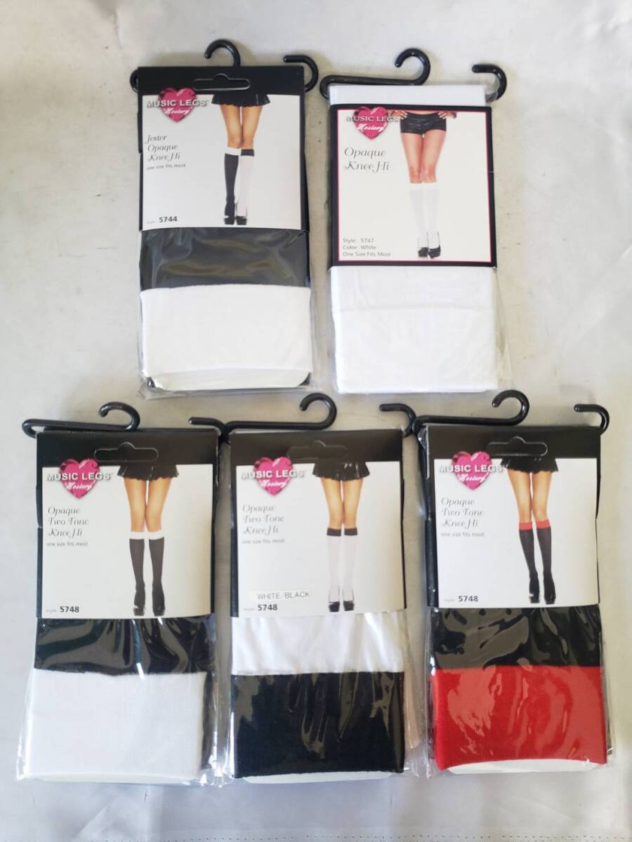 エ4 新品 未使用 ●5点セット MUSIC LEGS ハイソックス ソックス バイカラー 白 黒 赤 衣装 コスプレ 仮装 レディース 拍卖