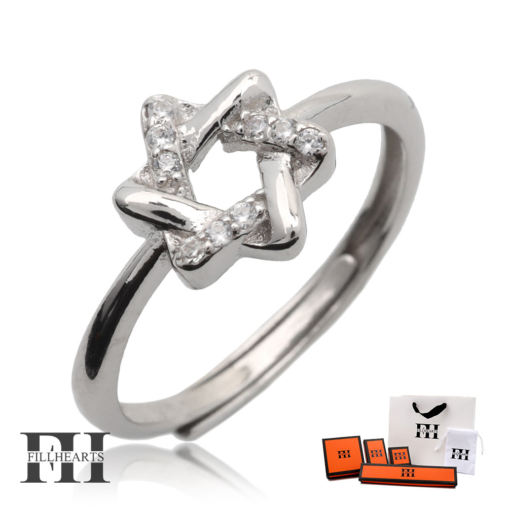 FILL HEARTS リング シルバー Hexagram 六芒星 ジルコニア 金属アレルギー対応 シルバー925 フリーサイズ拍卖