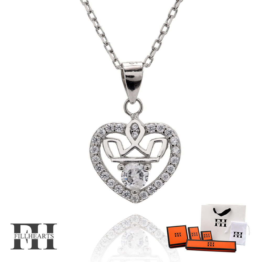 FILL HEARTS ネックレス シルバー Heart & Crown ハート 王冠 金属アレルギー対応 シルバー925拍卖