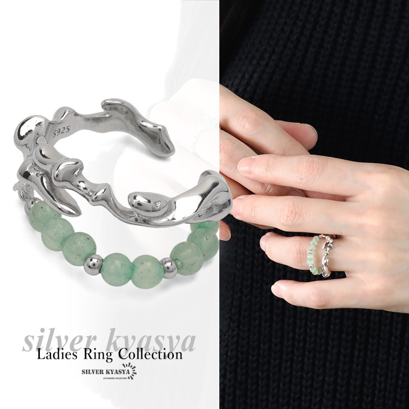 シルバー925 グリーンリング ニュアンスリング ストーンリング ジュエリーリング オープンリング レディース 指輪拍卖