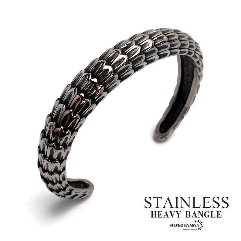 サージカルステンレス316L 蛇の鱗バングル シルバー 鱗バングル スネーク パンク系 金属アレルギー対応拍卖