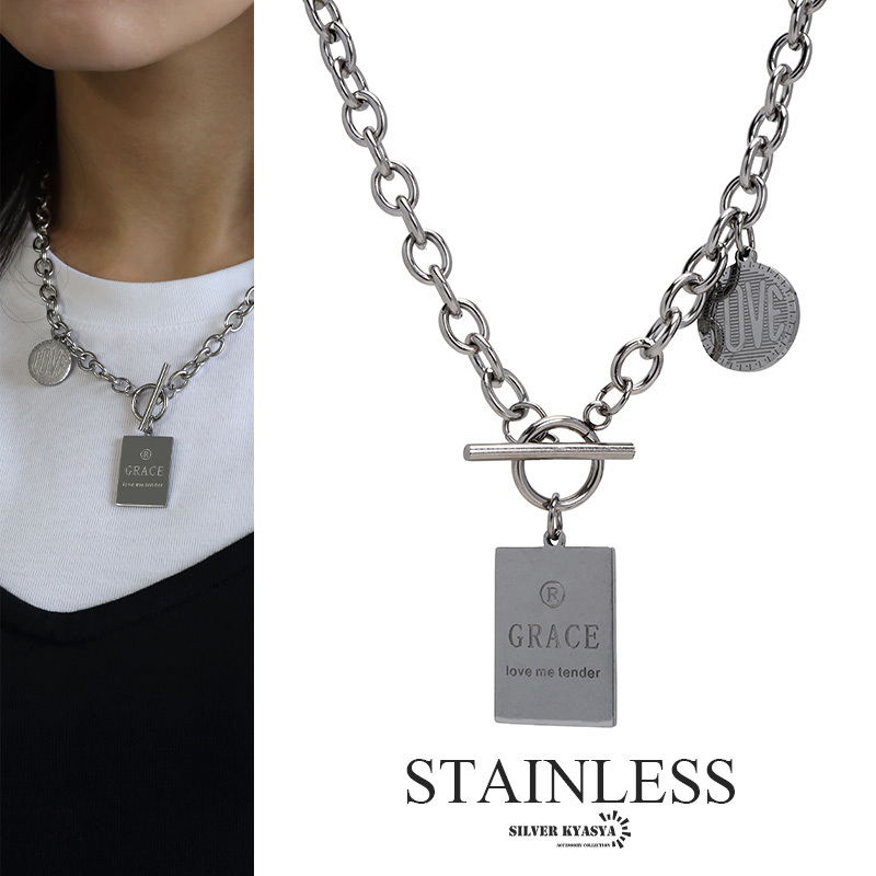 マンテルネックレス 太め 太幅ネックレス プレート レディースネックレス 大きめ シルバー チェーンネックレス お洒落 可愛い拍卖