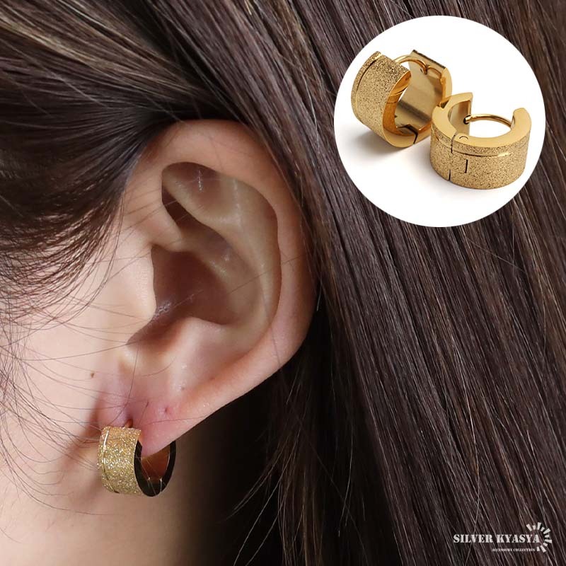 ステンレス フープピアス 太めピアス ゴールド ワイドピアス 幅広 シンプルピアス ライン 両耳用2点 女性 金アレ対応拍卖