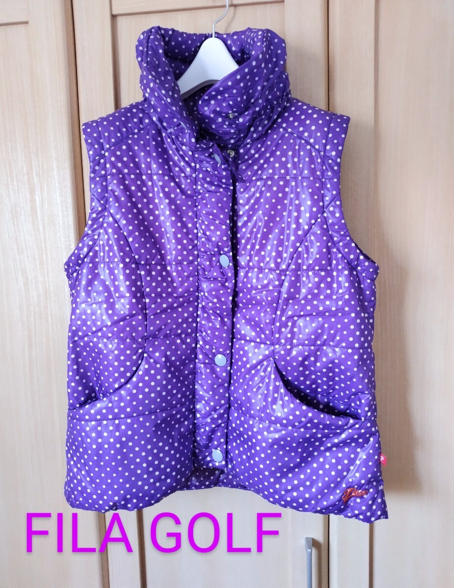 FILA GOLF レディースLL フィラ ゴルフ ドット柄 中綿ジップベスト パープル 正規品 送料無料拍卖