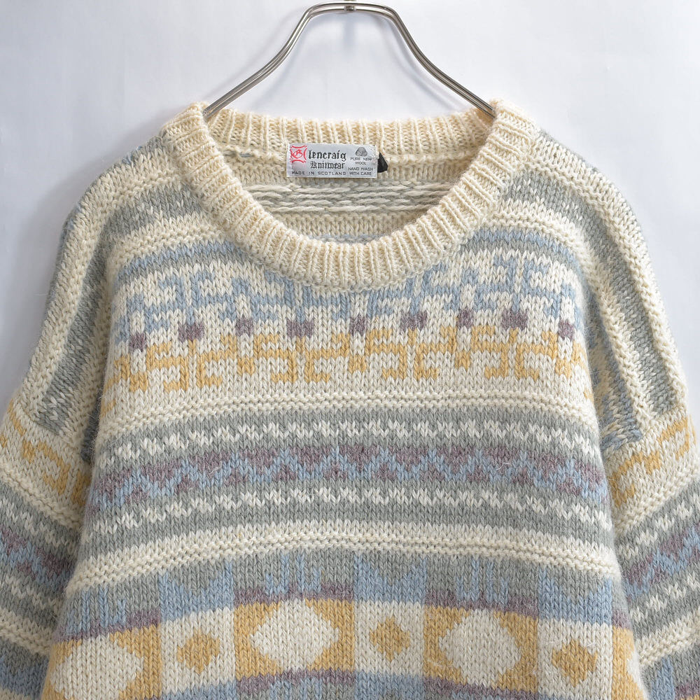70~80s スコットランド製 Iencraig knitwear フェア・アイル柄 ノルディックセーター 北欧ヴィンテージ オフ拍卖