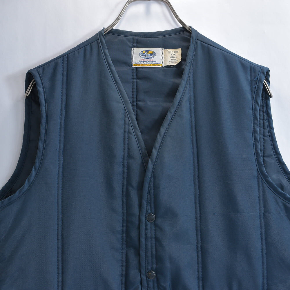 80s~ RIVERSIDE リバーサイド アメリカ製 パディングベスト ヴィンテージ 中綿 ナイロンベスト ビンテージ ネイビー拍卖