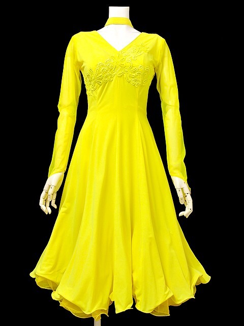 3Q売切!税無し☆ドレス■イエロー■社交ダンス■舞台衣装■競技用■大会用■発表会■パーティー■現状■現品限り■0128-9拍卖