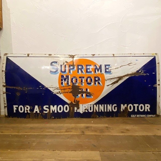 アメリカ ヴィンテージ Gulf ガルフ 看板 サイン 30’s 40’s 183cm×77cm ガレージ 引き取り限定 配送不可 【B3221】拍卖