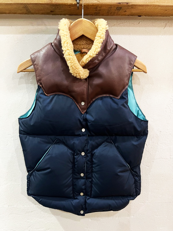 L95★RockyMountain featherbed/ロッキーマウンテン WOMEN'S CHRISTYVEST サイズ7/8 ダウンベスト ネイビー×ブラウンカラー アメカジ★拍卖