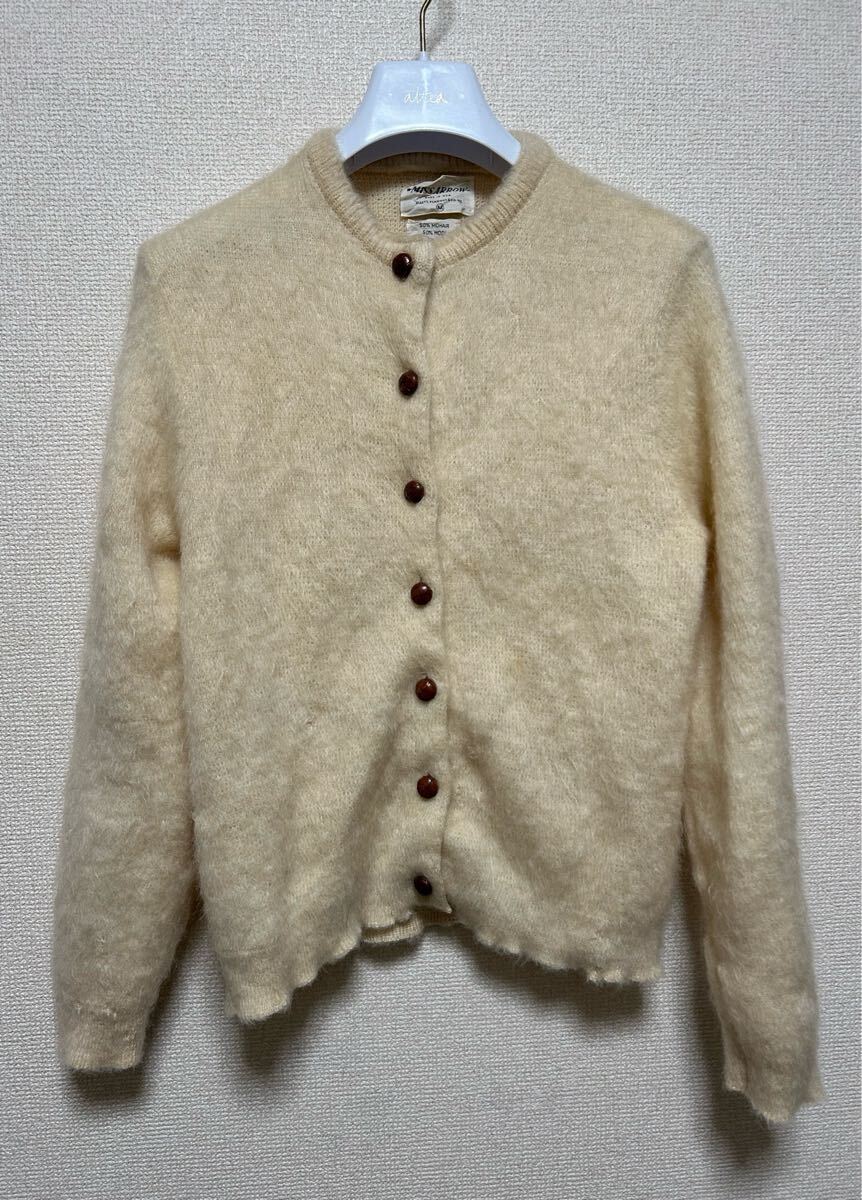 50's 60's USAヴィンテージ MISS ARROW モヘアニットカーディガン USA製 M オフホワイト系 /ダメージ有り レディース拍卖