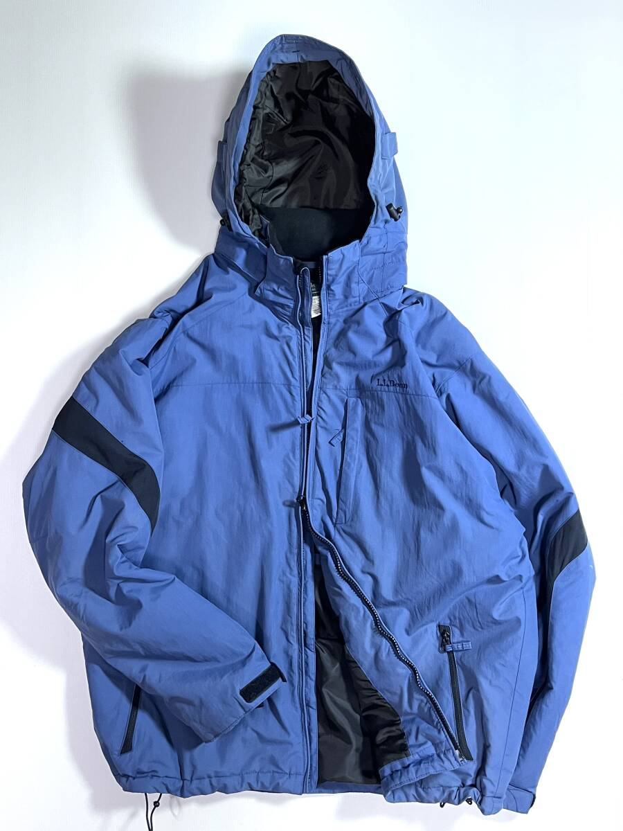 00s 好配色 L.L.Bean エルエルビーン 2WAYジップアップ 切替し 中綿ナイロンジャケット 山タグ メンズL スモークブルー ブラック v24123037拍卖