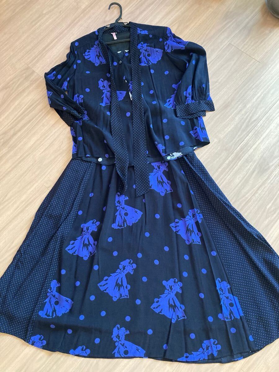 【美品】GRACE CONTINENTAL / グレースコンチネンタル ダンサードット ボウタイブラウス&スカート セットアップ 36 / クリーニング済み☆拍卖