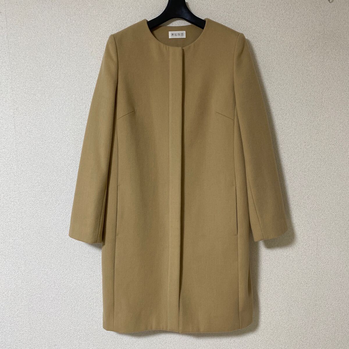 PLST プラステ ノーカラー ロングコート ジャケット M ベージュ系DMW拍卖