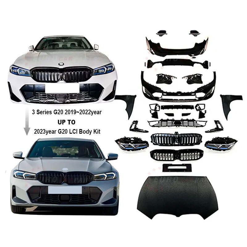 BMW 3series G20 → 2023年 LCIモデル アップグレード ボディキット カスタム エアロ パーツ 外装 セット フロント リア グリル ライト拍卖