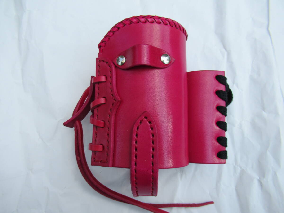 新色 栃木レザー製サドルレザー ドリンクホルダー ピンク ハーレー アメリカン バイク拍卖