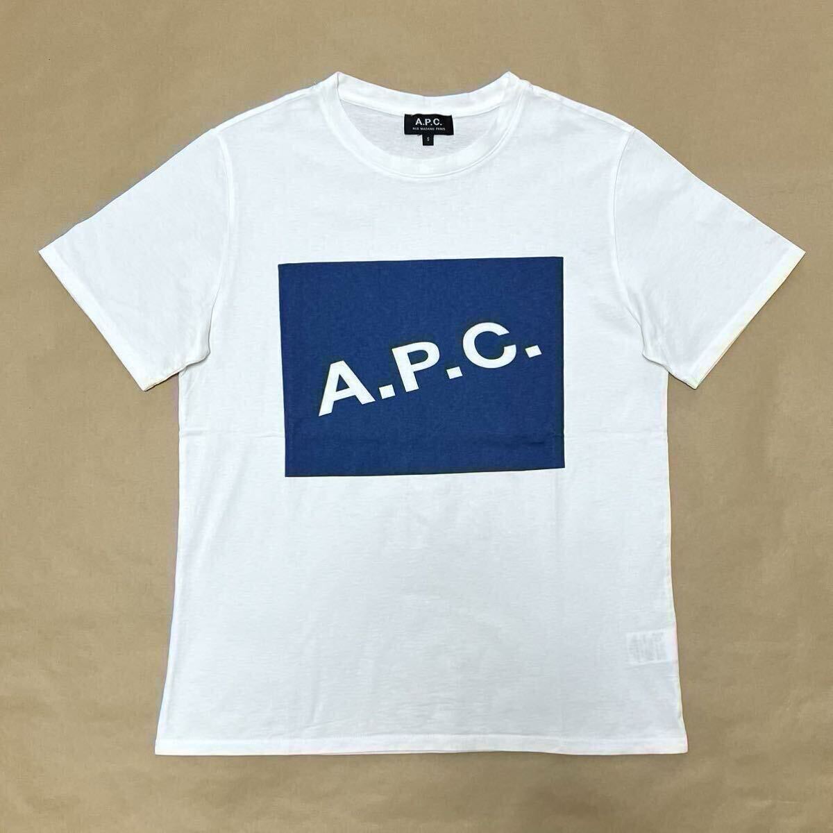 美品 正規品 A.P.C. Kraft ボックスロゴ Tシャツ ホワイト ブルーネイビー S 半袖 コットン ユニセックス APC アーペーセー @b134拍卖