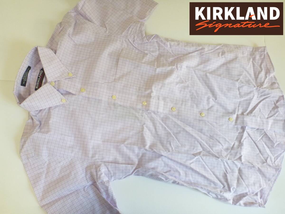 新品 KIRKLAND カークランド★上質コットン100 ノンアイロン ピンク系 チェック 半袖シャツ S拍卖