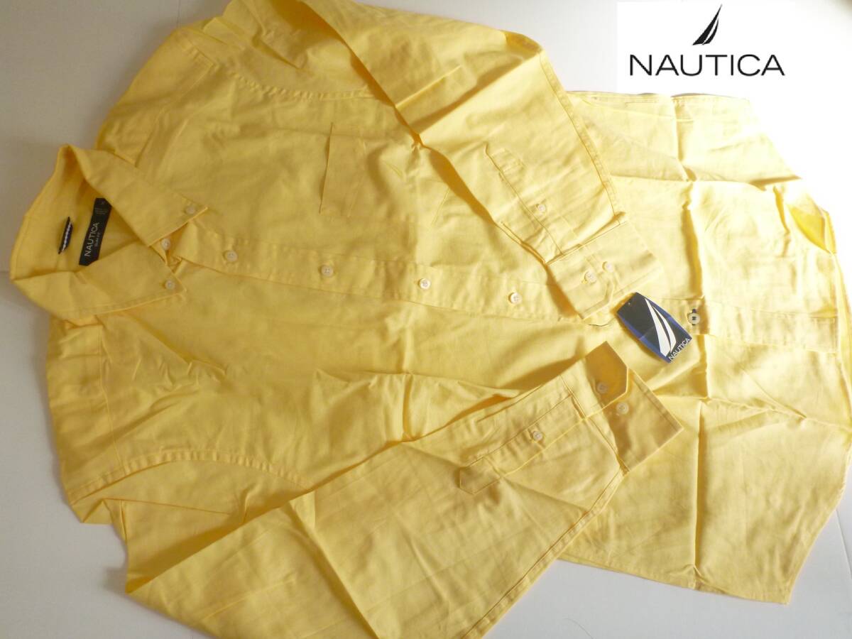 新品 NAUTICA(ノーティカ)★黄色 イエロー ロゴ刺繍 長袖シャツ L相当 M スケーター ダンサー拍卖