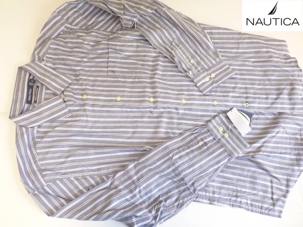 新品 NAUTICA(ノーティカ)★紺×水色×白 ストライプ柄 シャツ XL スケーター ダンサー拍卖