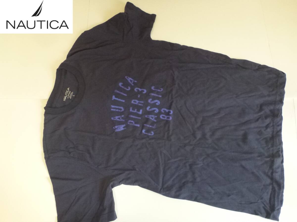 美品 NAUTICA(ノーティカ)★紺 半袖 Tシャツ ロゴプリント L拍卖