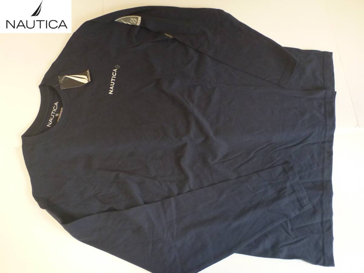 新品 NAUTICA(ノーティカ)★紺 ネイビー ロゴプリント 長袖 Tシャツ S スケーター ダンサー m拍卖