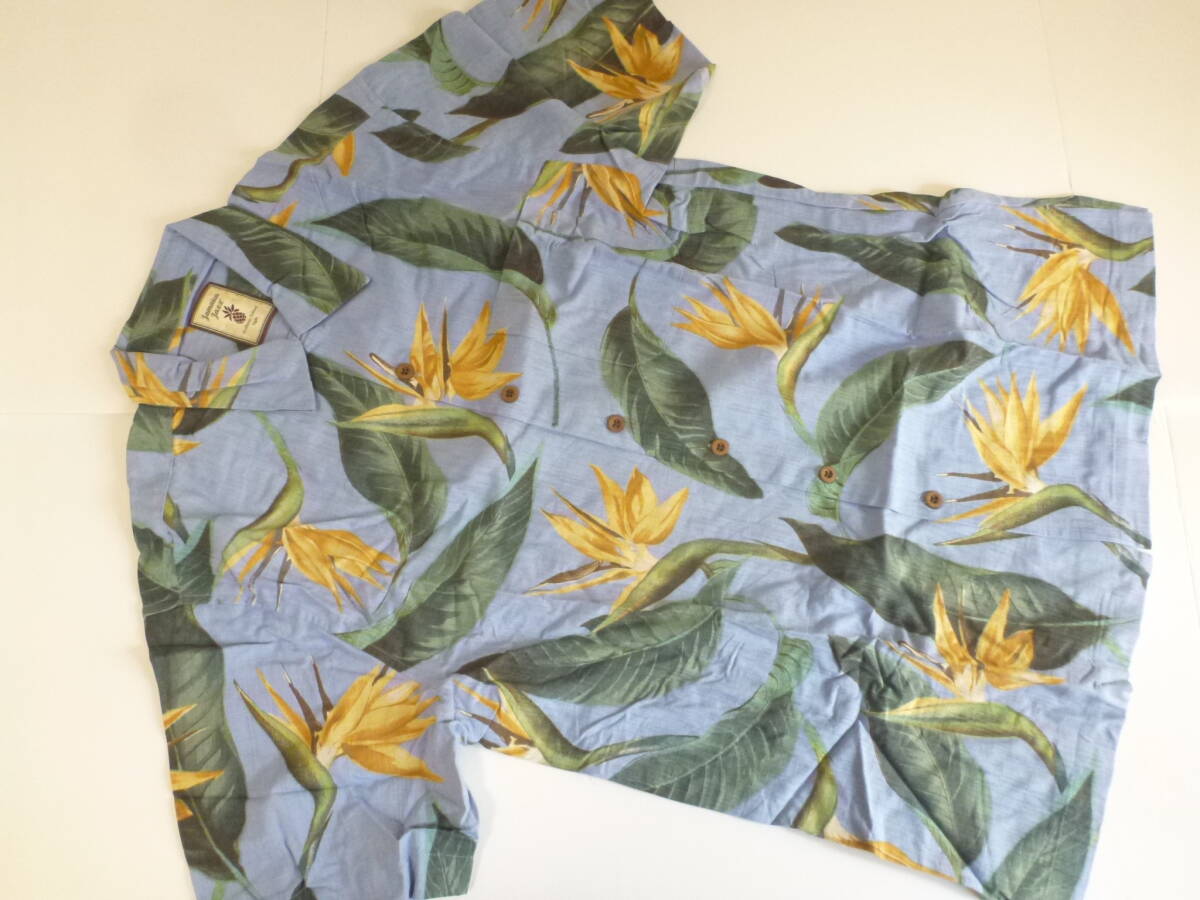 新品未使用 Jamaica jaxx ジャマイカジャックス ★上質シルク100 水色 花柄 半袖シャツ アロハシャツ M拍卖