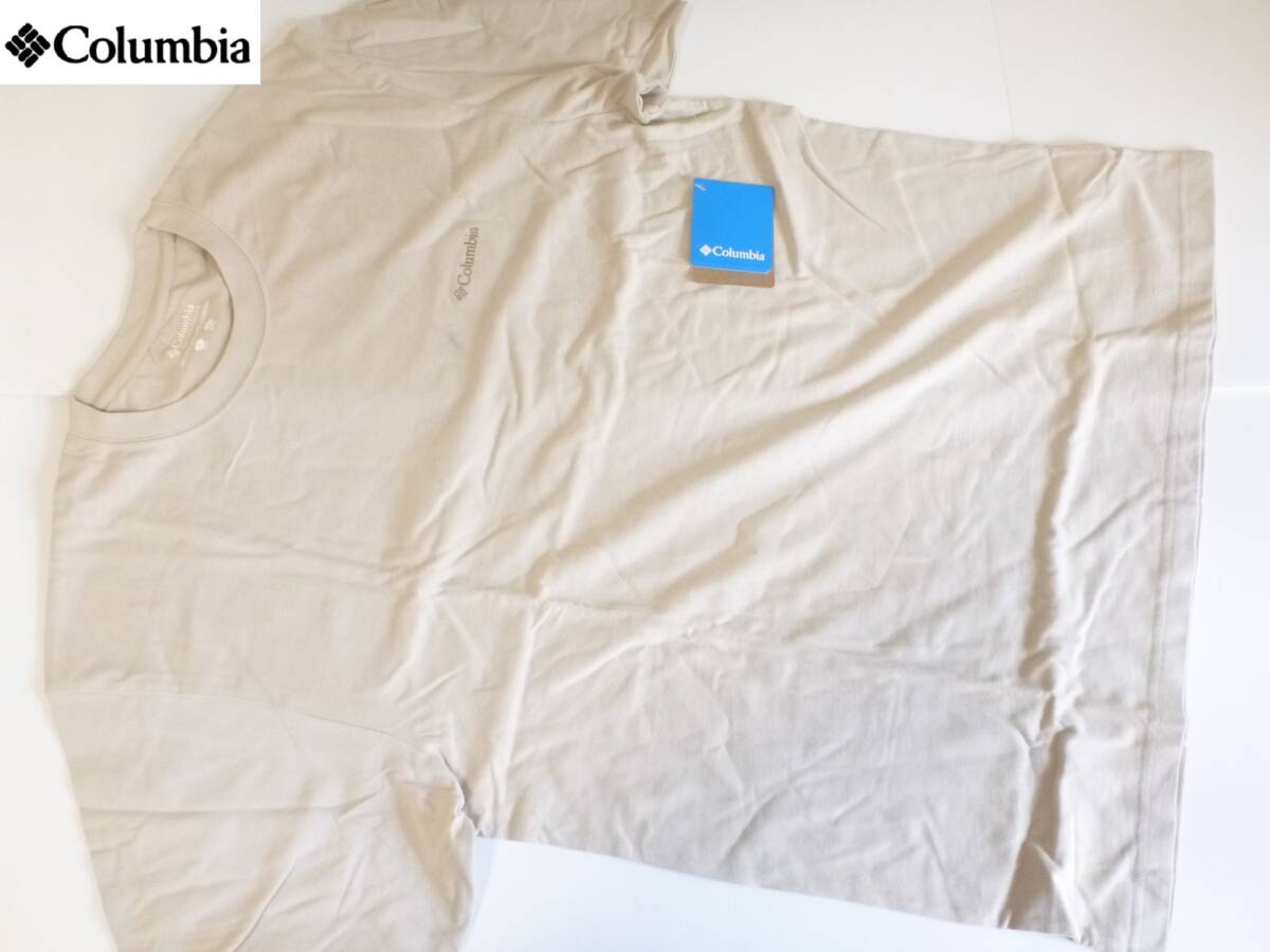 新品 コロンビア(Columbia) ★上質コットン100 ベージュ ロゴ刺繍 半袖 Tシャツ L拍卖