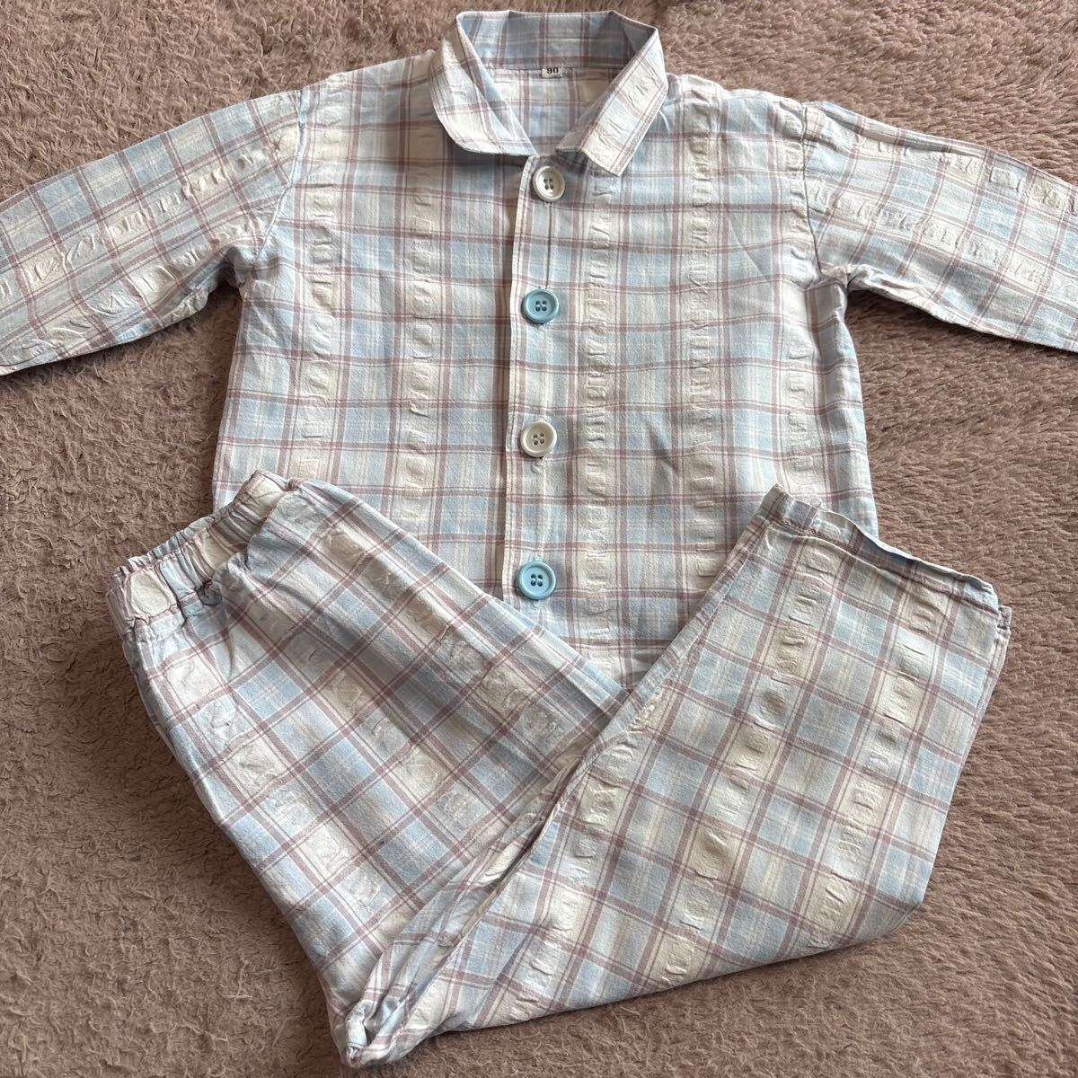 パジャマ チェック柄 男の子 長袖 春服 90拍卖