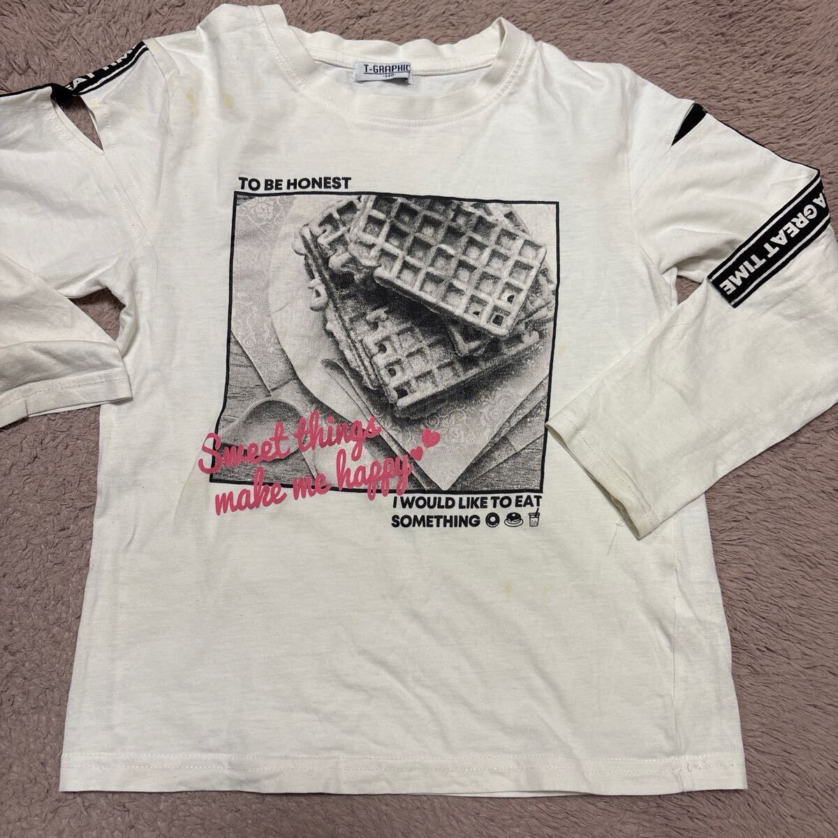 ホワイト 長袖Tシャツ 子供用 140 女の子用可愛い拍卖