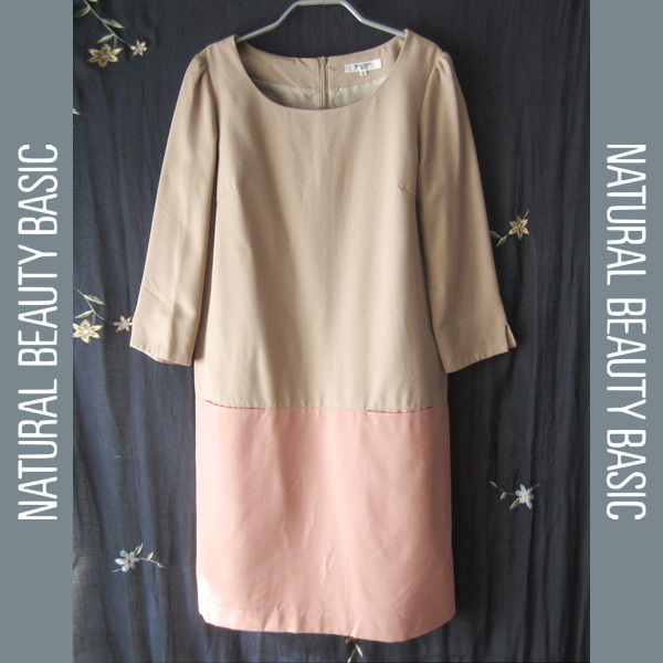 美品 NATURAL BEAUTY BASIC★ バイカラー切替ワンピース拍卖