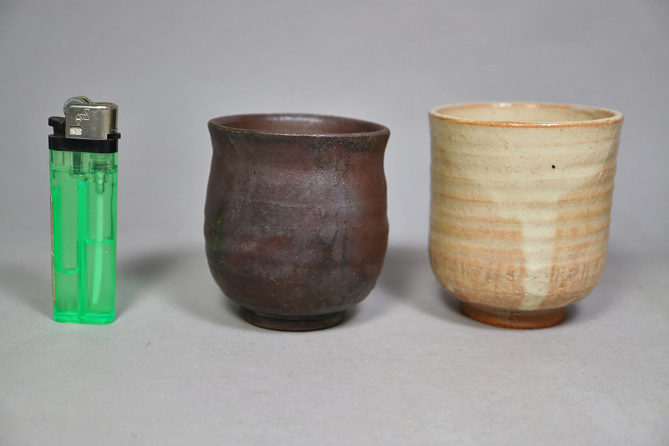 ty14) 湯呑 2点 「宮島焼 陶斎」・「丹/銘」 ●箱無し <茶器 古食器 ぐい呑み 拍卖
