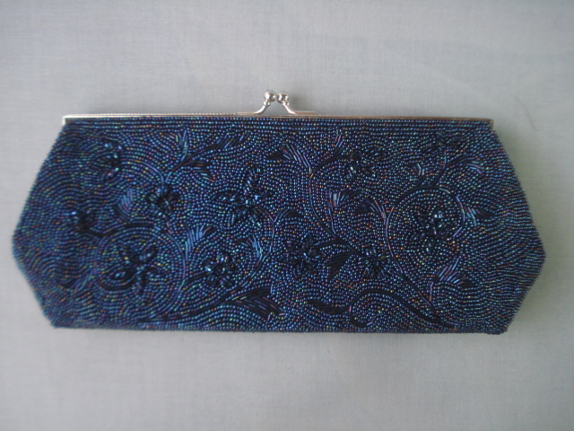 ビーズ刺繍 濃紺 クラッチバッグ 和装バック 拍卖