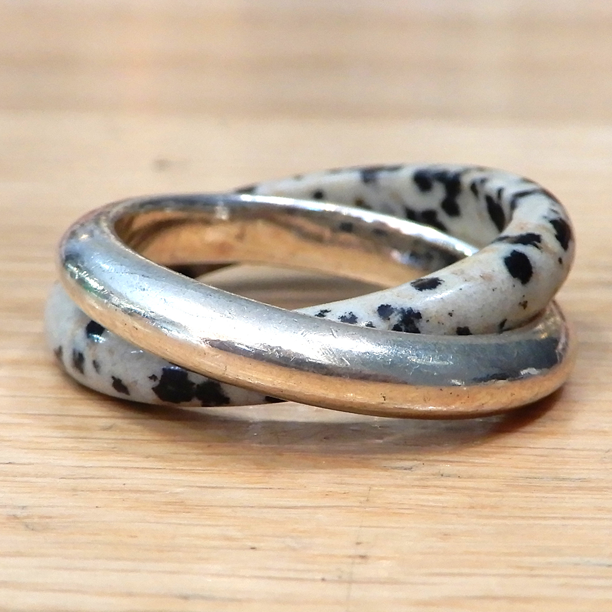 【美品】ボッテガヴェネタ エッセンシャル ダブルリング ストーン調 ANELLO PIETRA DALMATA silver925 #19 約18.5号 SV シルバー 13434拍卖