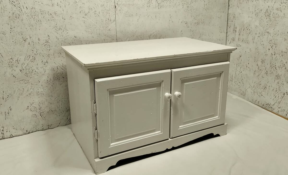 ■リメイク■キャビネット テレビ台 約80×46×50㎝ 白/ホワイト シャビー 開き 収納 ★直接お引き取り歓迎★ 拍卖