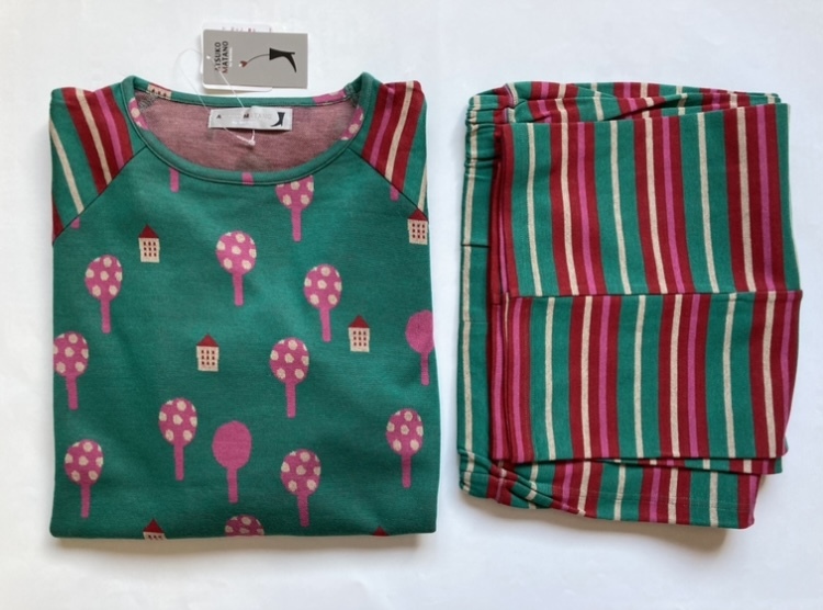 アツコマタノ パジャマ L ボーダー ジャガード カラフル ワコール 俣野温子 マタノアツコ メメ 緑 ゆったり 長袖拍卖