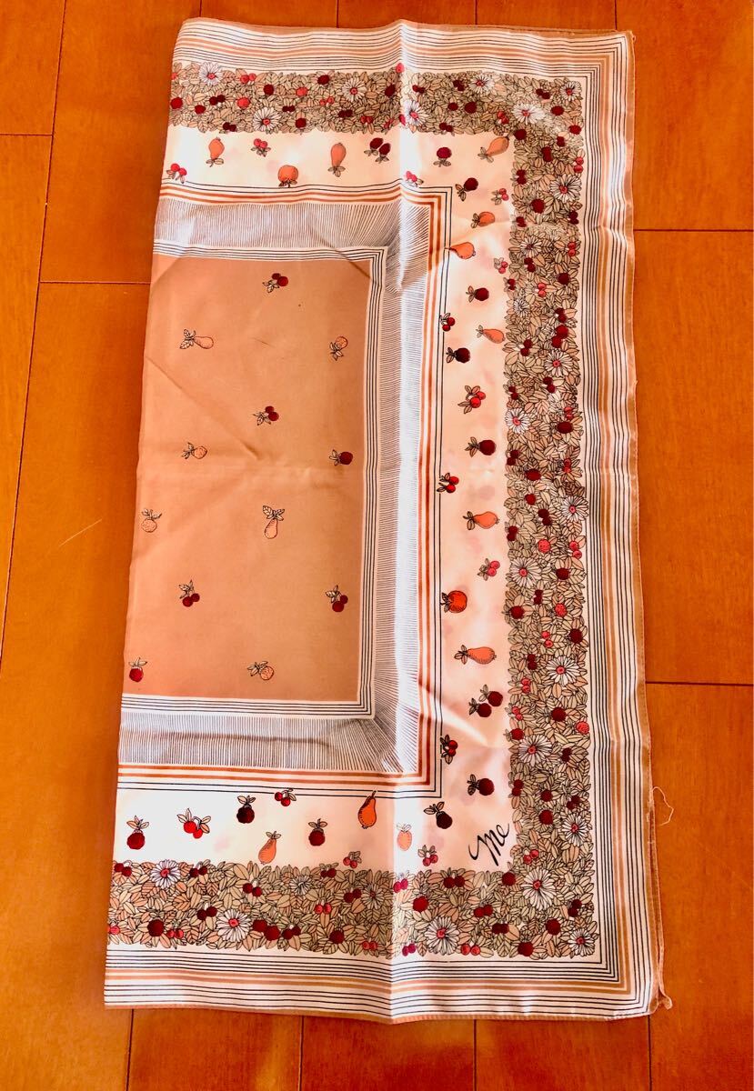 美品イタリアミラノ購入me大判スカーフ666×66cm果物&花柄白オレンジ♪ストールショール スカーフ 拍卖