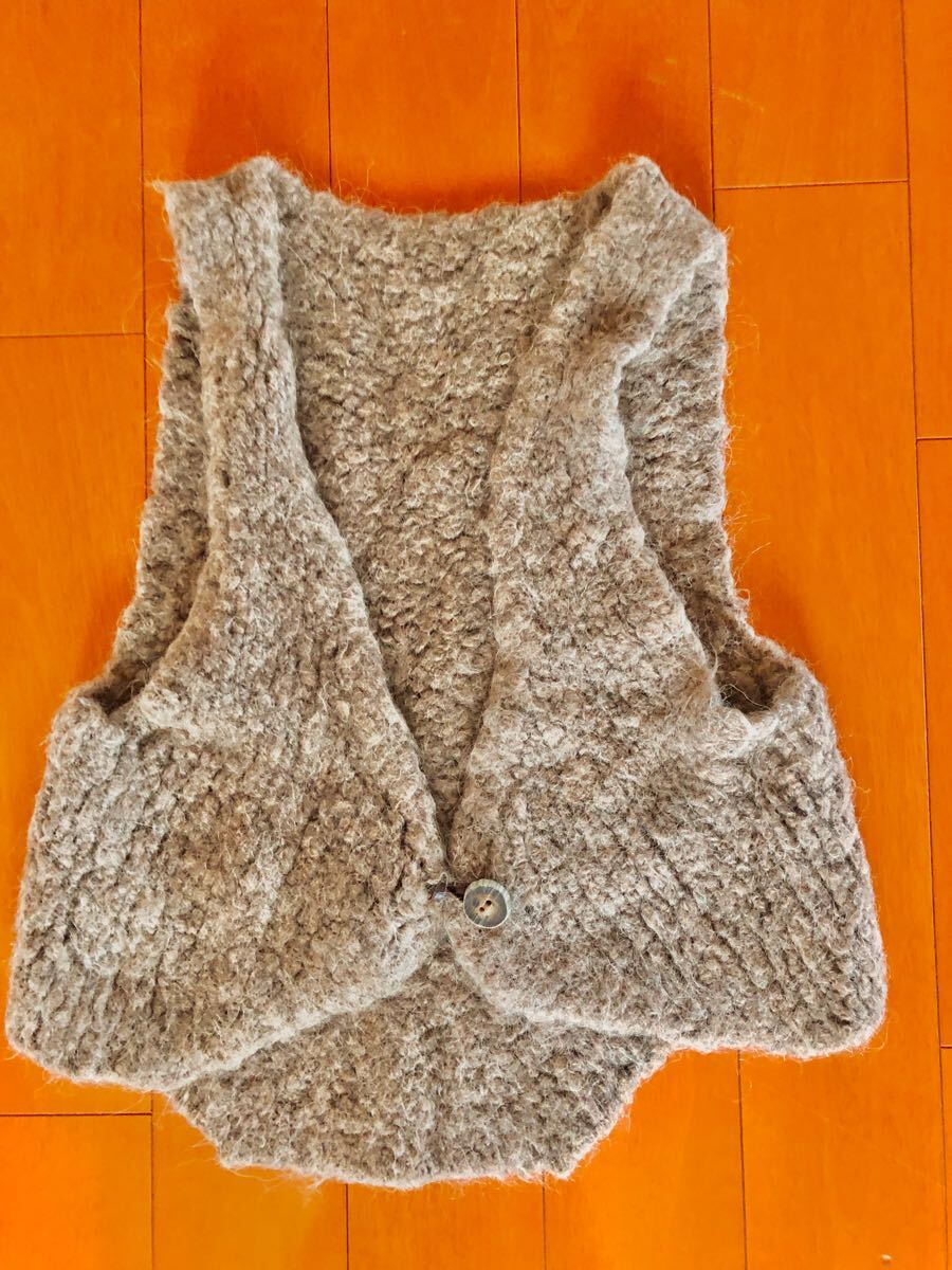 セレクトショップMIDWEST購入!変形ニットベストMベージュブラウン系♪アンゴラウール系素材タグなし詳細不明拍卖