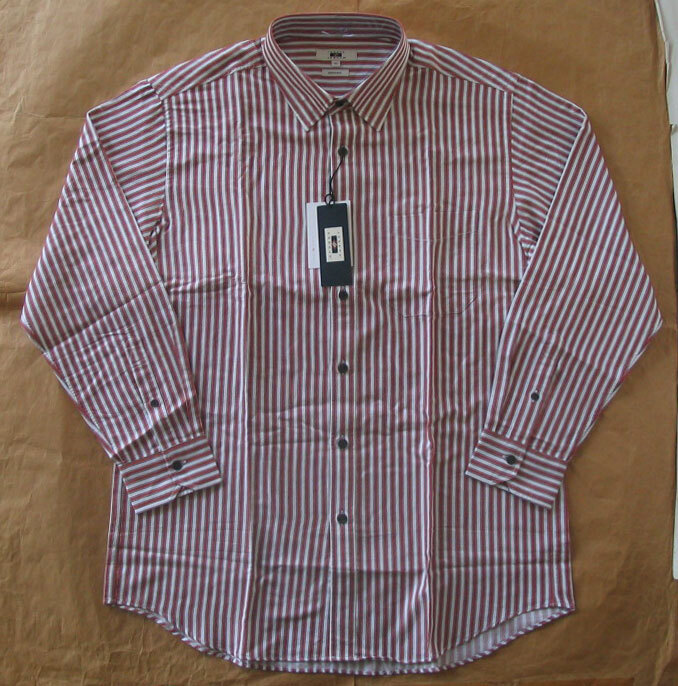 JOSEPH ABBOUD ジョセフ アブード ボタンダウン長袖シャツ 茶系ストライプ 綿100% 2L 新品拍卖