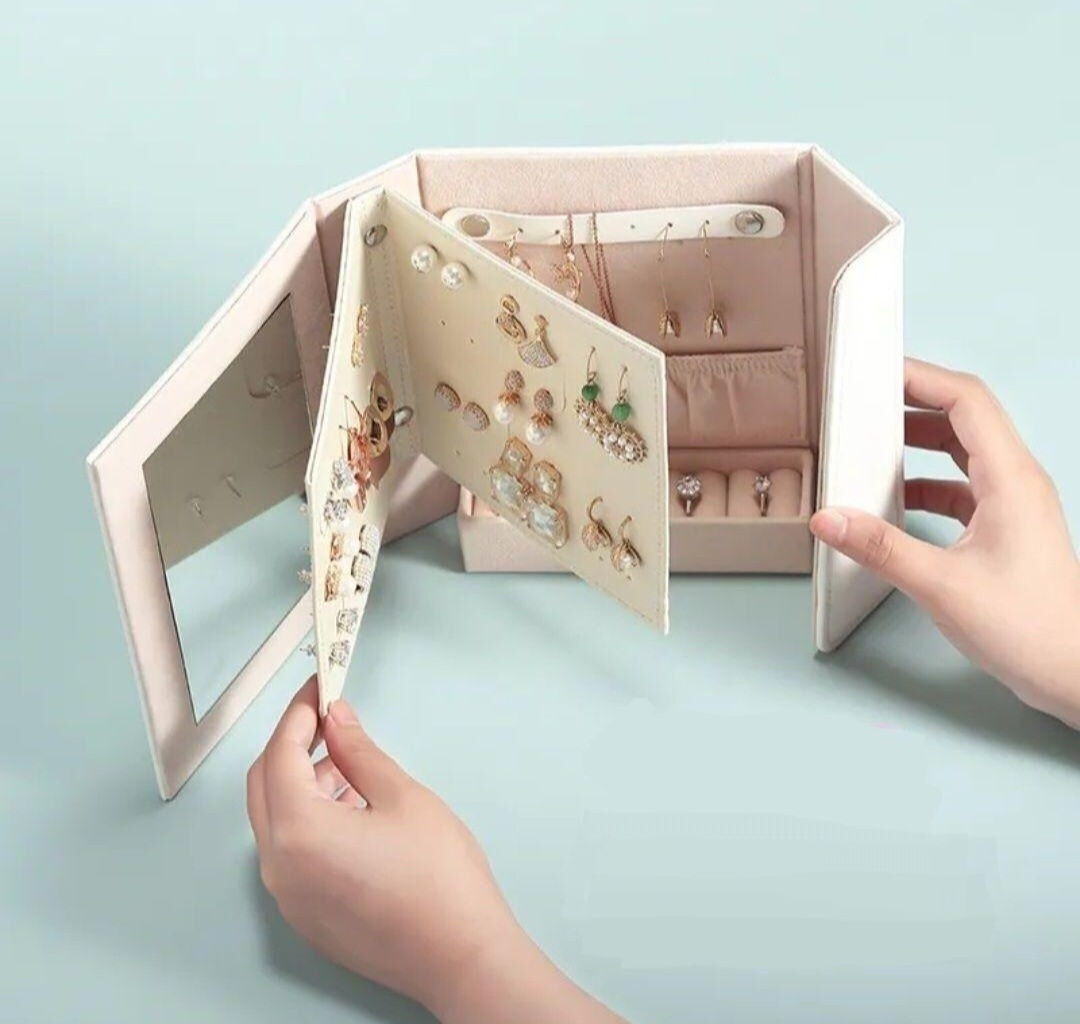 ジュエリーケース HANAKO ブック型 ポータブル ミラー付き ホワイト拍卖